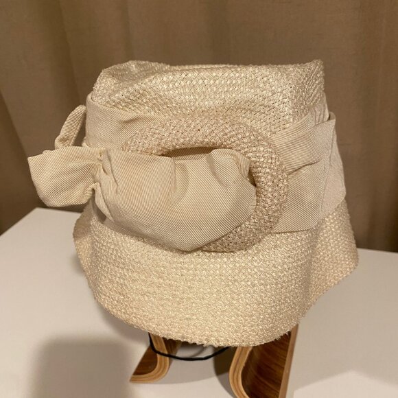 Vintage White Cream Summer‎ Bucket Hat Belted Style Elegant Retro Chic main image 6